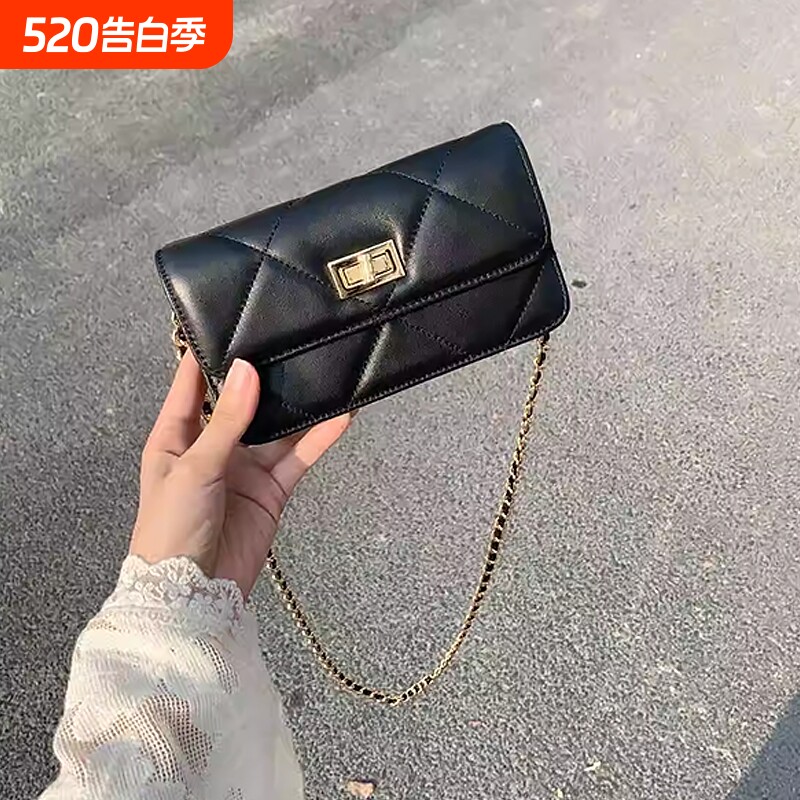 新款小香风黑色小方包女高级感手机包迷你小包单肩斜挎菱格链条包