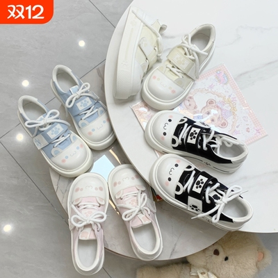 宅系圆滚滚可爱软萌lo鞋大头厚底帆布鞋女增高lolita冬季加绒板鞋