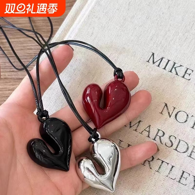 韩国fever博主同款爱心吊坠项链长款毛衣链女配饰锁骨链颈链首饰