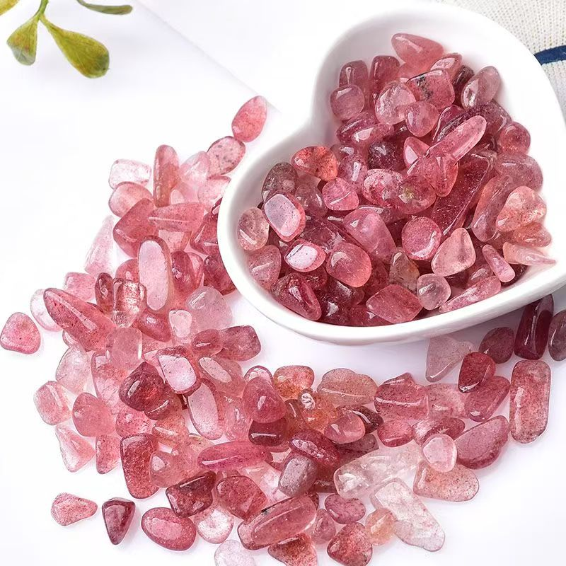 天然草莓晶水晶碎石红粉澳宝水晶消磁碎石鱼缸花盆造景石