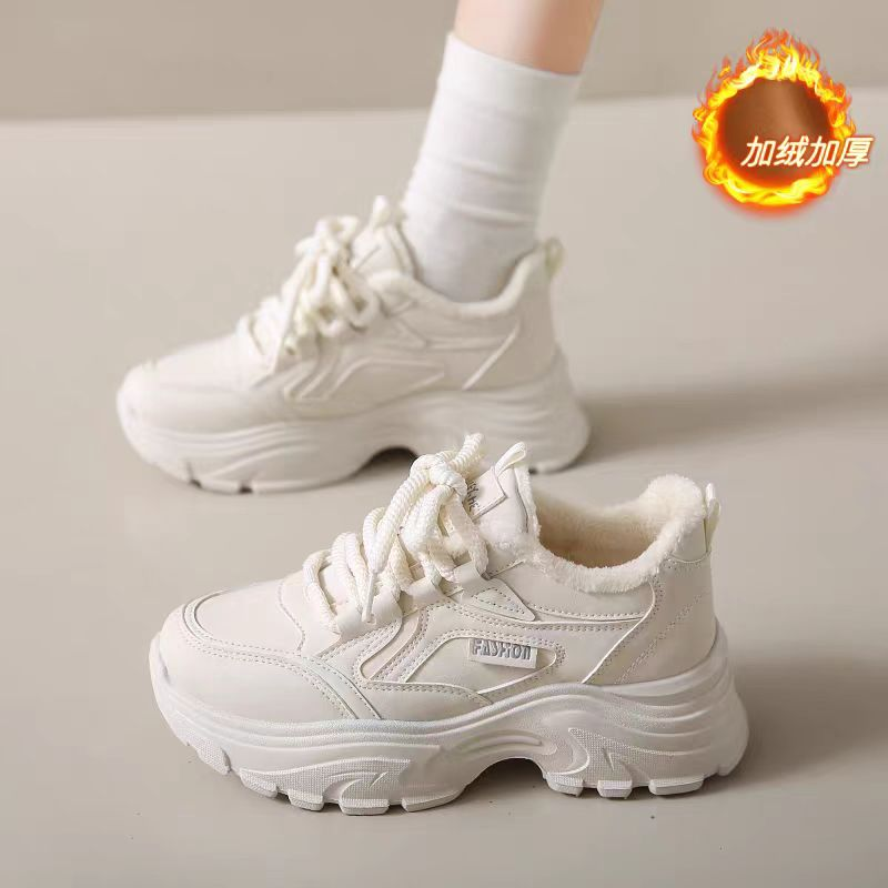 加绒女鞋冬季2025新款老爹鞋厚底增高潮鞋爆款运动二棉鞋防水防滑