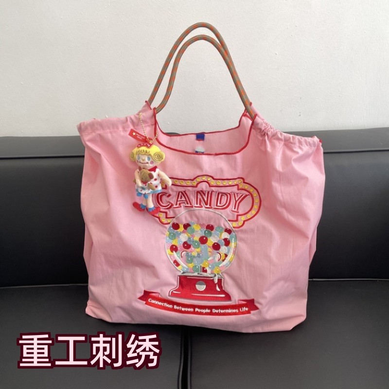 女士刺绣购物袋手拎包牛津布袋刺绣尼龙防水购物袋手提斜跨单肩包