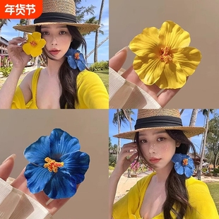 夏日感扶桑花朵发夹子侧边发卡麻花辫头花头饰旅游氛围感马尾发饰