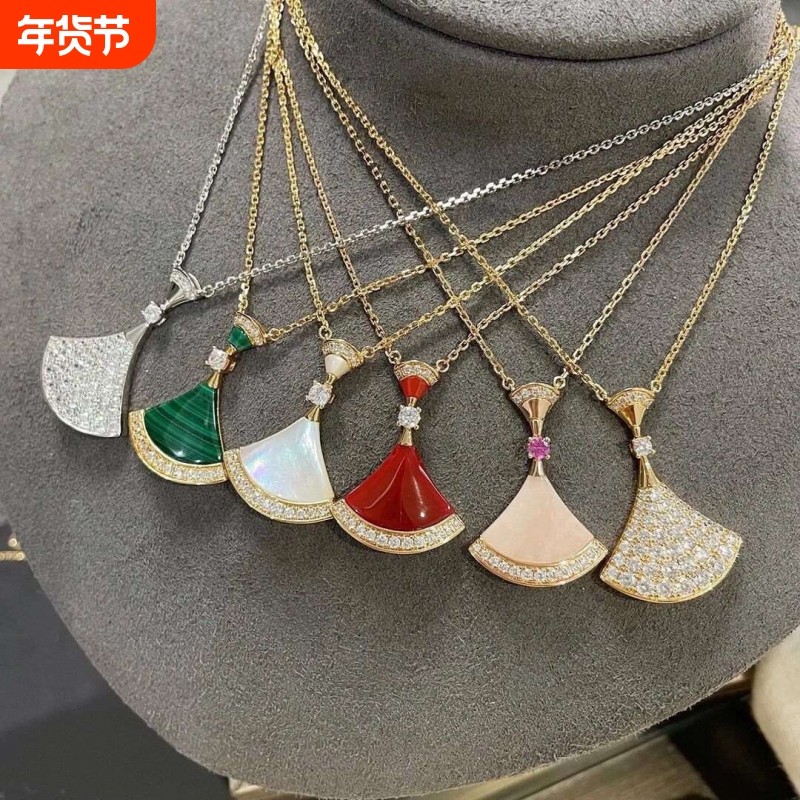 小裙子项链白贝母女小扇子轻奢礼物送女友新款高级感锁项链