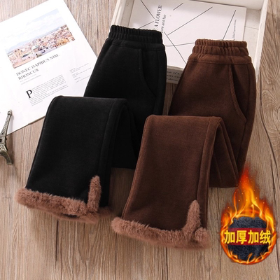 女童加绒裤子冬季保暖加厚洋气一条过冬灯芯绒儿童喇叭裤外穿微喇