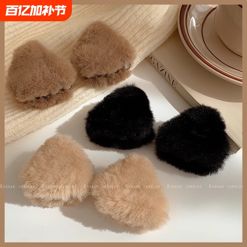 小号刘海猫耳朵抓夹女高级感可爱公主头秋冬发夹前额毛绒发卡头饰