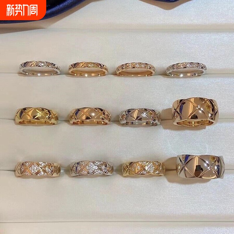 高级感小香风CNCV素圈食指戒指女轻奢不掉色指环玫瑰金黄金宽版