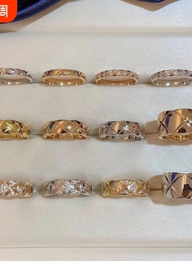 高级感小香风CNCV素圈食指戒指女轻奢不掉色指环玫瑰金黄金宽版