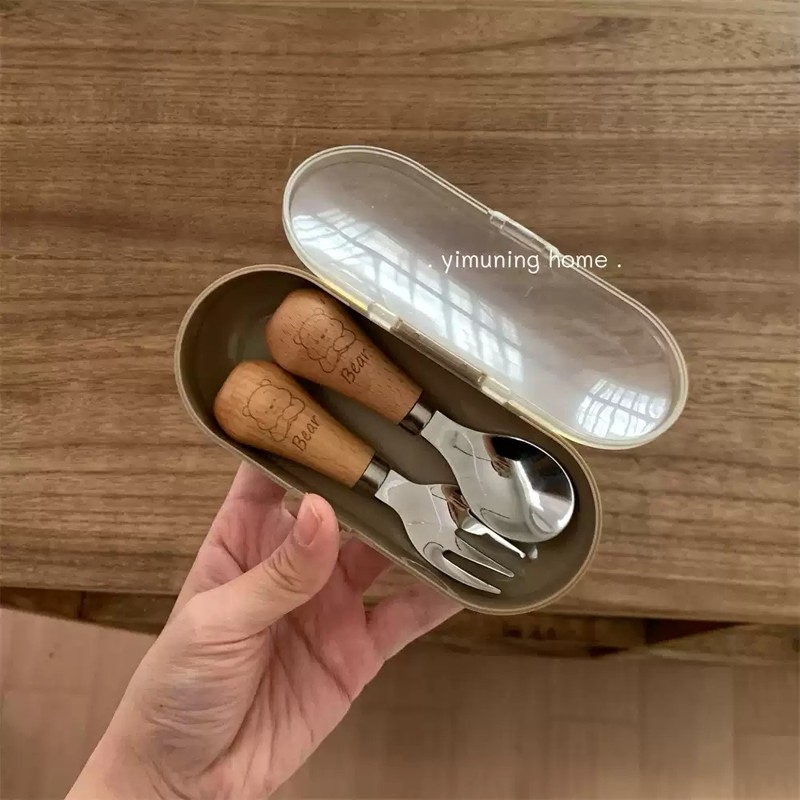 2025小熊木柄可立创意叉勺便携餐具儿童勺子叉子可爱宝宝饭勺