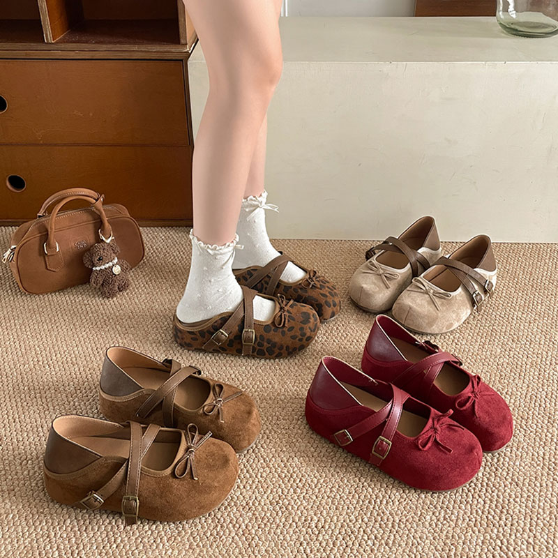 2025秋季新款超火百搭两穿蝴蝶结厚底勃肯鞋包头拖红色平底单鞋
