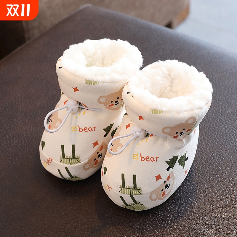 冬季婴儿鞋软底加绒加厚男女新生宝宝0-1岁0-3-6-8月不掉棉鞋长筒