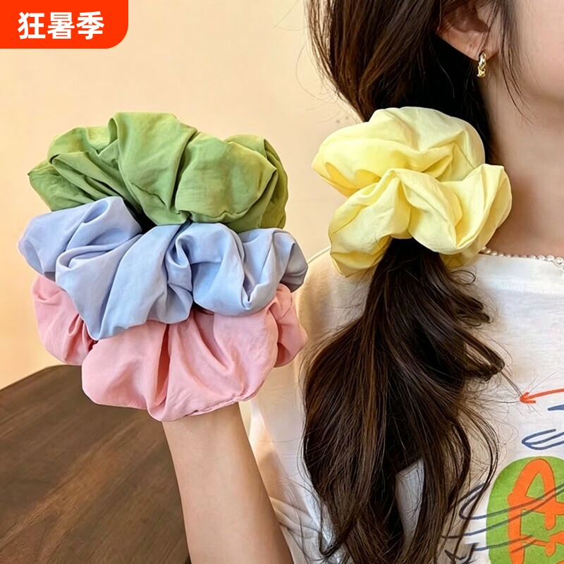大肠发圈韩系奶油色超大号女高级感丸子头甜美少女扎马尾头绳发饰 - 实物图