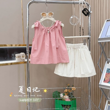 女童短裤套装夏季2025新款潮儿童时髦夏装吊带背心两件套洋气蓝色