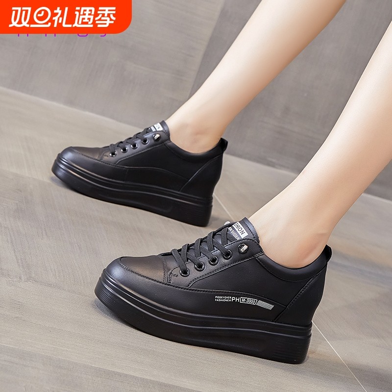 厚底真皮内增高小白鞋女2026新款春秋百搭轻便增高松糕鞋鞋子女鞋