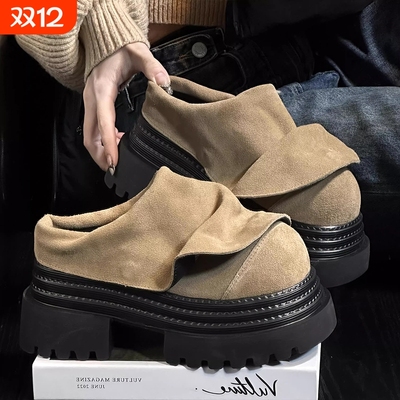 懒人时尚勃肯鞋女2025春季款复古英伦风一脚蹬厚底包头拖鞋女