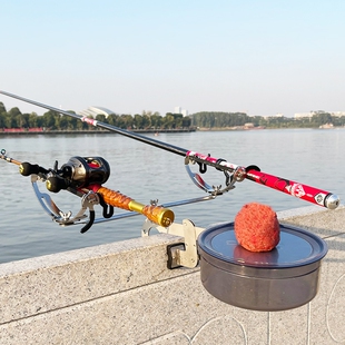 新款水滴轮支架桥钓筏钓纺车轮筏钓轮伸缩加长单双头不锈钢炮台