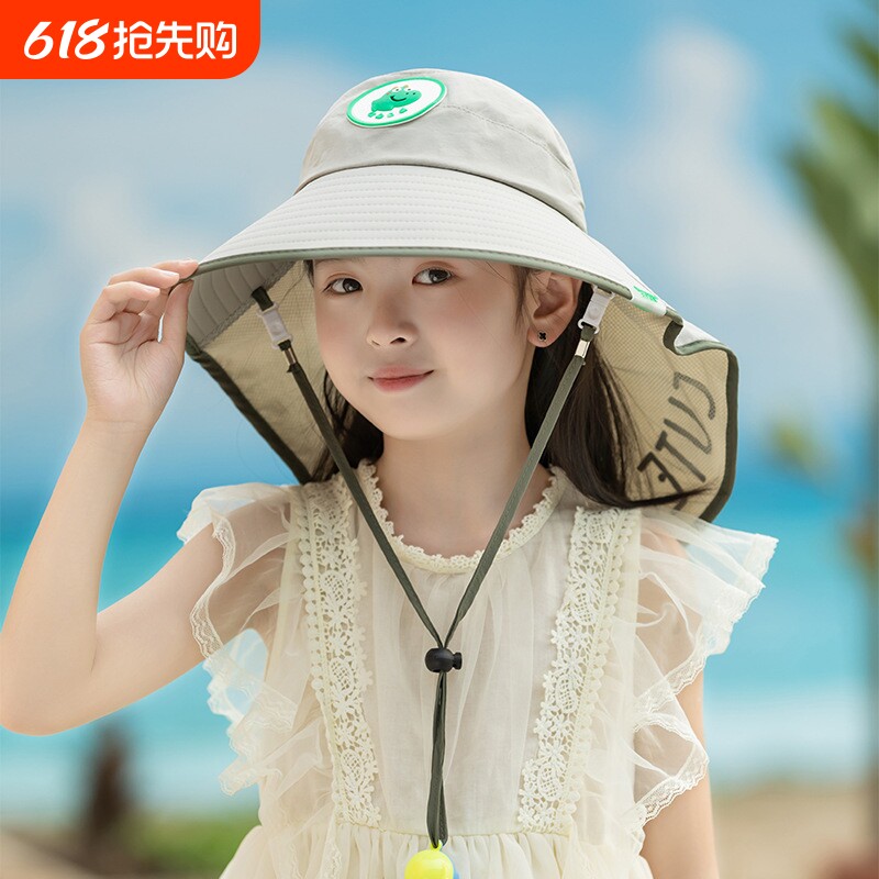 焦下儿童防晒帽子遮阳帽防紫外线宝宝男女童夏季空顶帽透气大帽檐