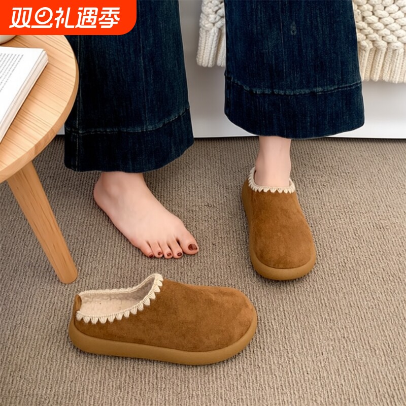 厚底毛毛勃肯鞋女半拖秋冬外穿2025新款爆款一脚蹬懒人鞋加绒棉拖