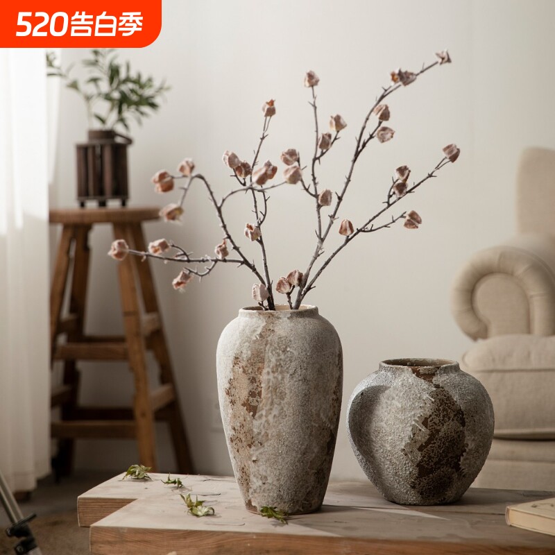 斑驳复古新中式陶瓷花瓶侘寂风装饰品摆件玄关电视柜插花水培陶罐