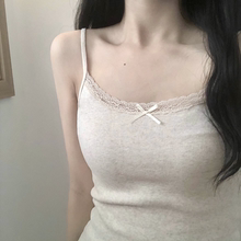 带胸垫纯棉蝴蝶结蕾丝上衣白色吊带背心女内搭打底夏文胸中长款