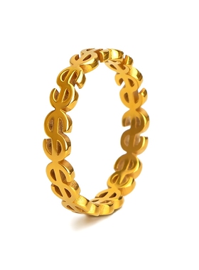 不掉色美元招财戒指女小众设计轻奢百搭冷淡风指环食指戒钛钢