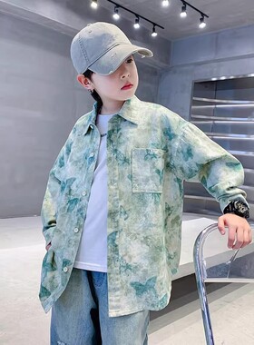 男童春秋潮牌扎染衬衫薄款外套