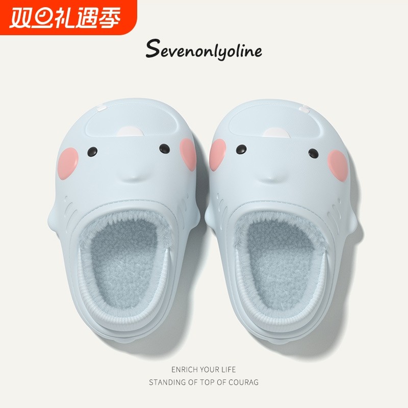 小鲨鱼防水儿童棉拖鞋包跟男童女孩冬季宝宝小童可爱保暖棉鞋防滑