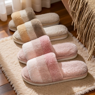 女防滑厚底 保暖月子鞋 家居棉拖鞋 男秋冬家用可爱情侣毛绒露趾时尚
