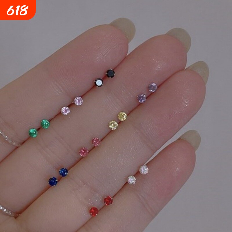 耳钉养耳洞迷你水钻彩色小锆石s925银针耳骨钉睡觉免摘新款潮耳棒
