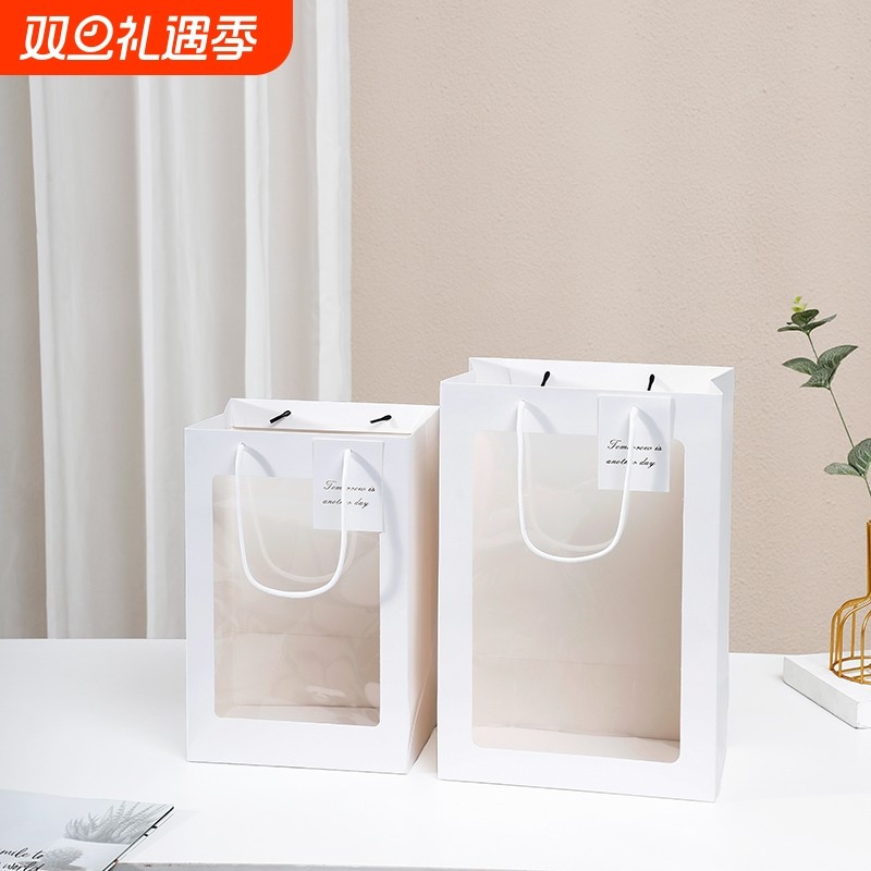 开窗手提袋 鲜花橱窗袋 情人节礼品袋网红鲜花花束包装袋地摊批发