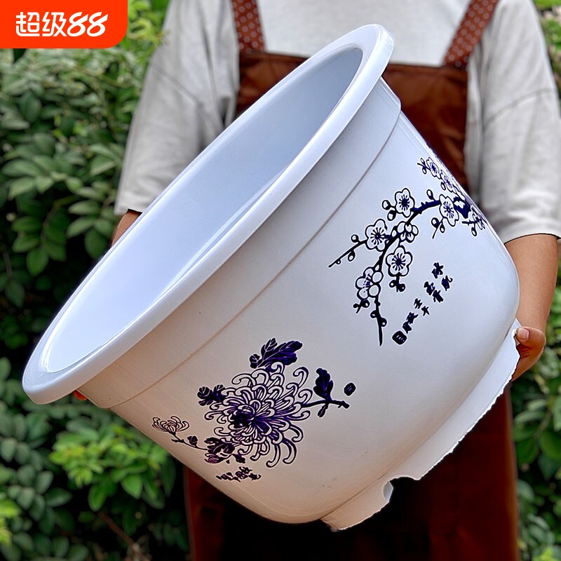 养鱼荷花盆塑料特大号无孔水培加厚绿植碗莲圆形庭院种果树仿陶瓷 - 实物图