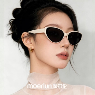 白色墨镜女款2026新款偏光防晒防紫外线复古猫眼太阳镜骑行镜片