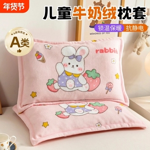 冬季珊瑚绒宝宝枕头套单个30x50儿童加绒枕套一对装网红可爱婴儿