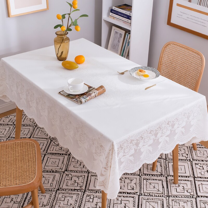 桌布防水防油免洗防烫轻奢高级蕾丝餐桌布长方形塑料台布茶几桌垫