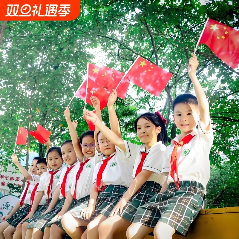 小红旗【10000人推荐】国庆节中国五星红旗7号8号手摇旗带旗杆幼儿园小学庆典活动纳米防水旗帜节日工厂直营