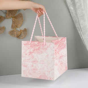 礼品袋高级感手提袋大理石礼物袋正方形大号鲜花包装袋零食袋礼袋