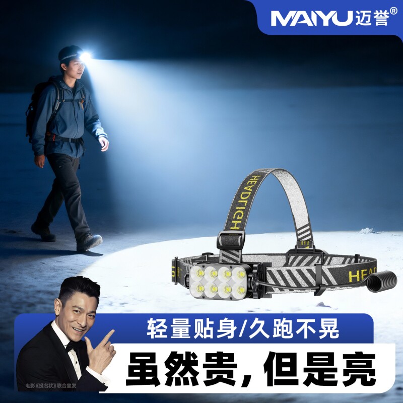 公牛适用头灯强光头戴式LED可充电高亮家用钓鱼工地干活超长续航