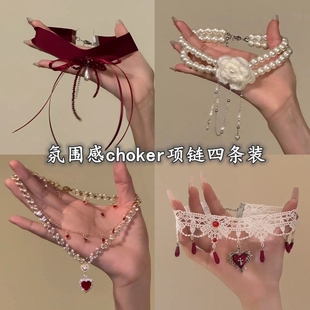 野心家原创【缪斯之语】酒红色蝴蝶结缎面颈链圣诞新年氛围感项链