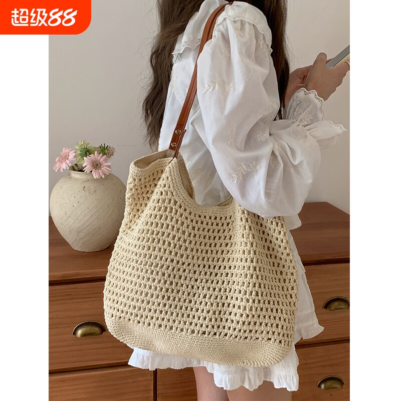 大容量包包女2025新款百搭单肩海边度假沙滩包编织草编通勤托特包