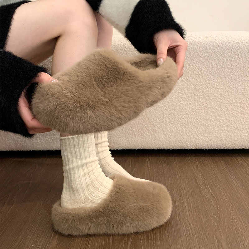 厚底增高毛毛拖鞋女外穿2025新款秋冬季毛绒爆款包头拖网红棉拖鞋