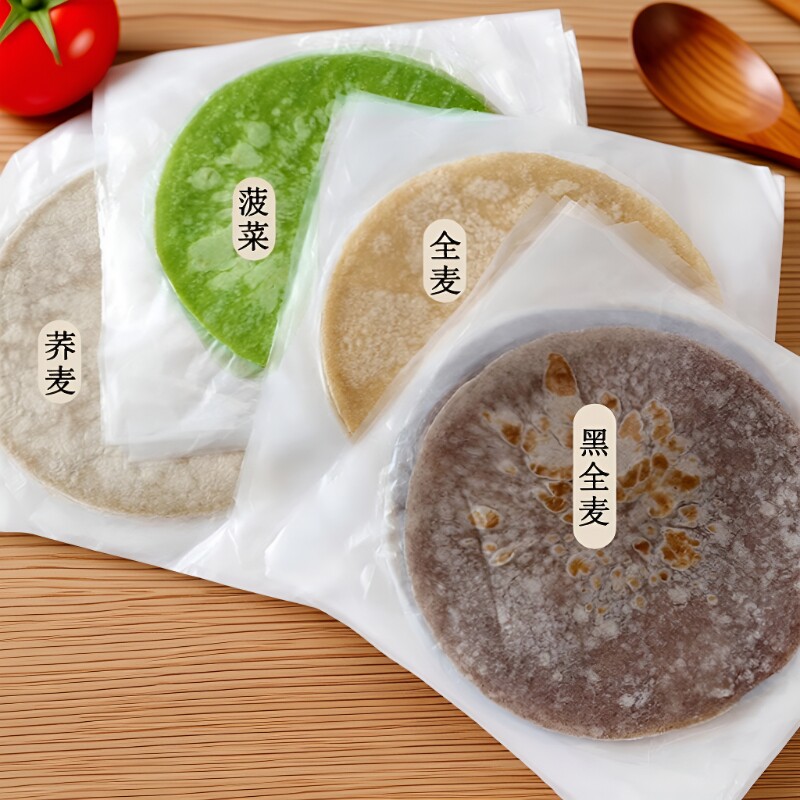 粗粮黑全麦卷饼低脂荞麦速食无糖精春卷皮商用即食手抓饼早餐煎饼