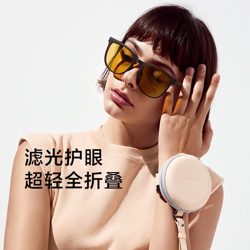 焦下墨镜防紫外线便携式折叠眼镜太阳镜开车男女偏光圆脸镜片黑色