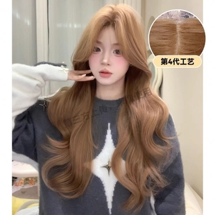 假发女全头套夏天薄款 假发套 白金色空气刘海长直发仿真发自然时尚