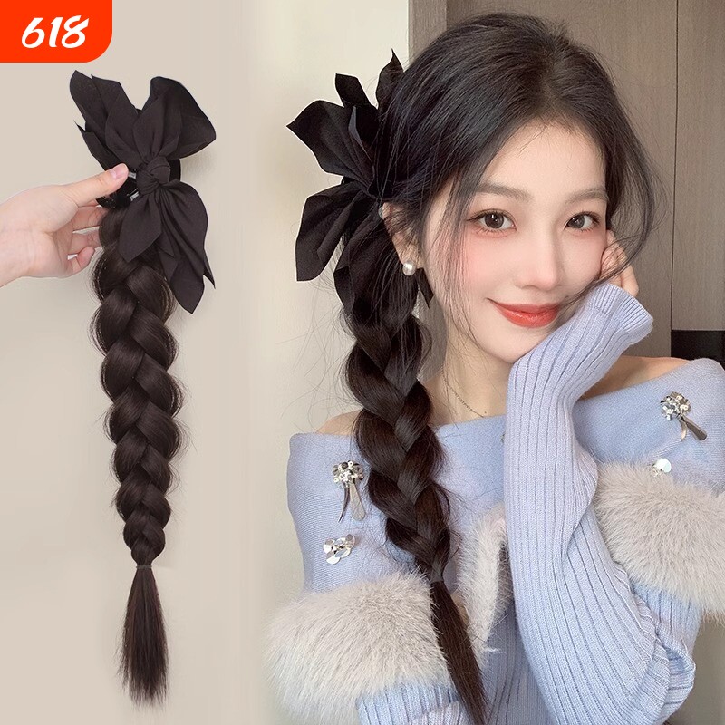 假发抓夹式马尾蝴蝶结拳击麻花辫侧扎高编发仿真真发增加发型发丝