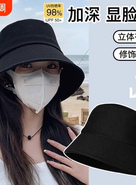显脸小渔夫帽子女春夏季遮脸黑色防晒盆帽大头围大帽檐白色圆脸