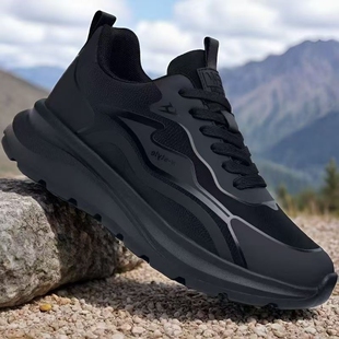 男鞋春夏季2026新款黑色透气网面运动鞋男软底舒适休闲鞋子男防滑