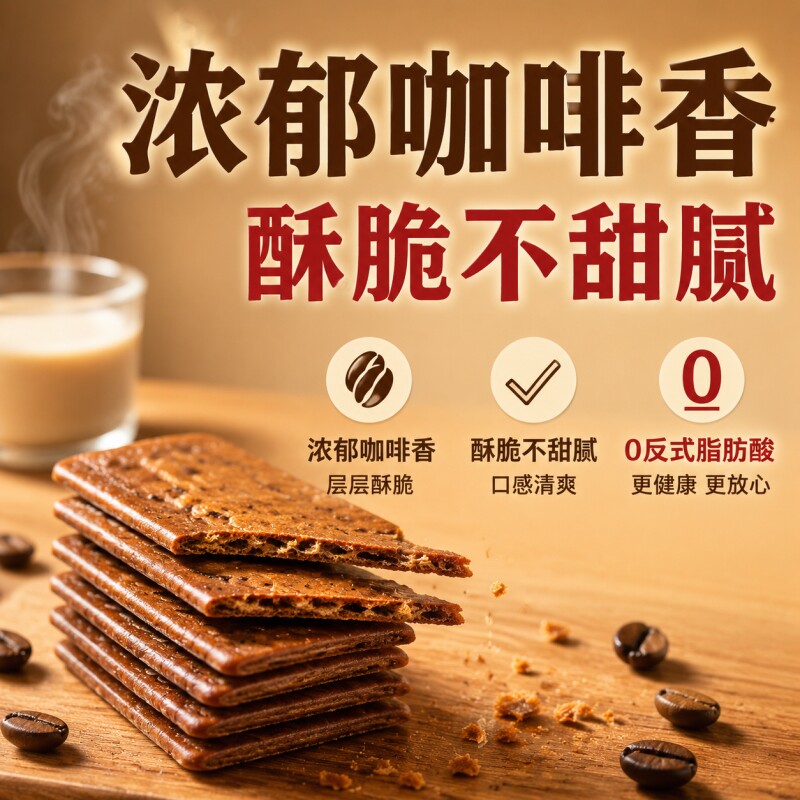 煌记咖啡薄脆饼干单独小包装黑巧克力零食大全美食岩烧追剧酥脆