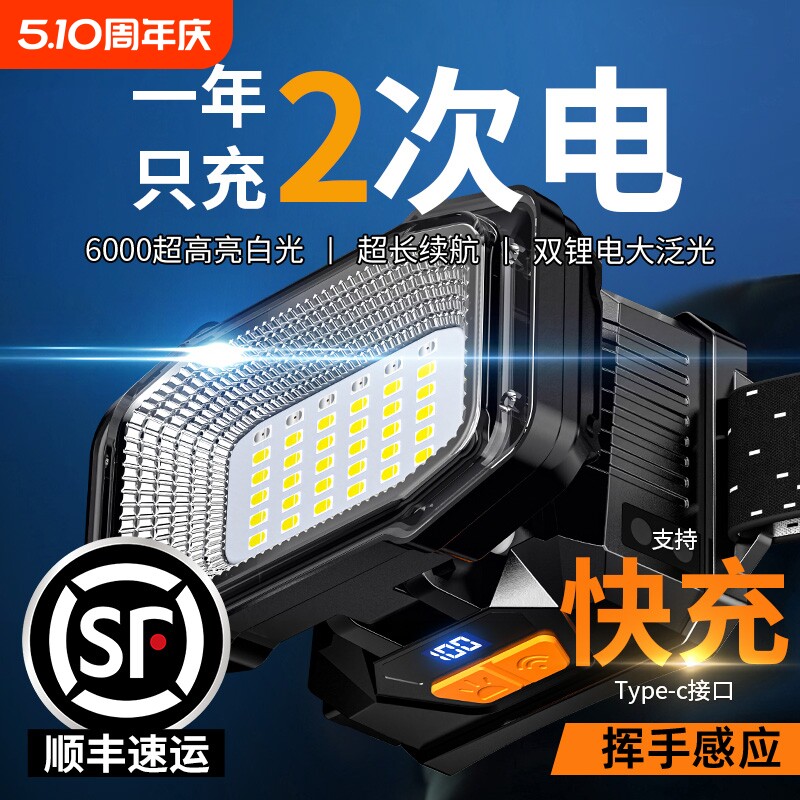 大泛光头灯2026新款强光超亮充电户外赶海头戴式钓鱼专用感应散光