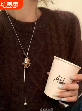 2026新款咖色木马吊坠高级感抽拉项链女小众设计长款颈链毛衣链