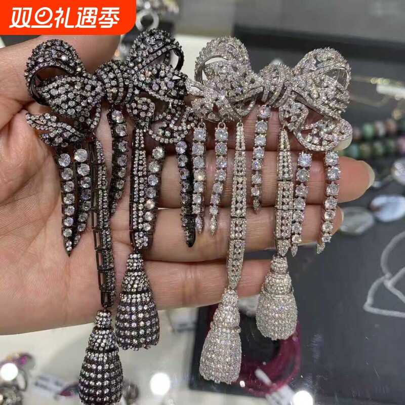 复古重工宫廷蝴蝶结流苏满钻胸针卢浮宫欧仁妮皇后同款 大衣配饰